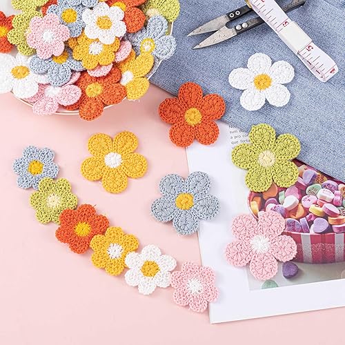 Miniatura 7 de 36 parches de flores de 1.52 pulgadas para coser en margaritas bordadas de ganchillo, bonita decoración de San Valentín para ropa, sombrero,