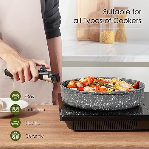 Miniatura 6 de ROSSETTO 7pcs Pots and Pans Set Non Stick from France, Ceramic Cookware Set with Removable Handle, Induction RV Kitchen Cookware Set, Stackable,