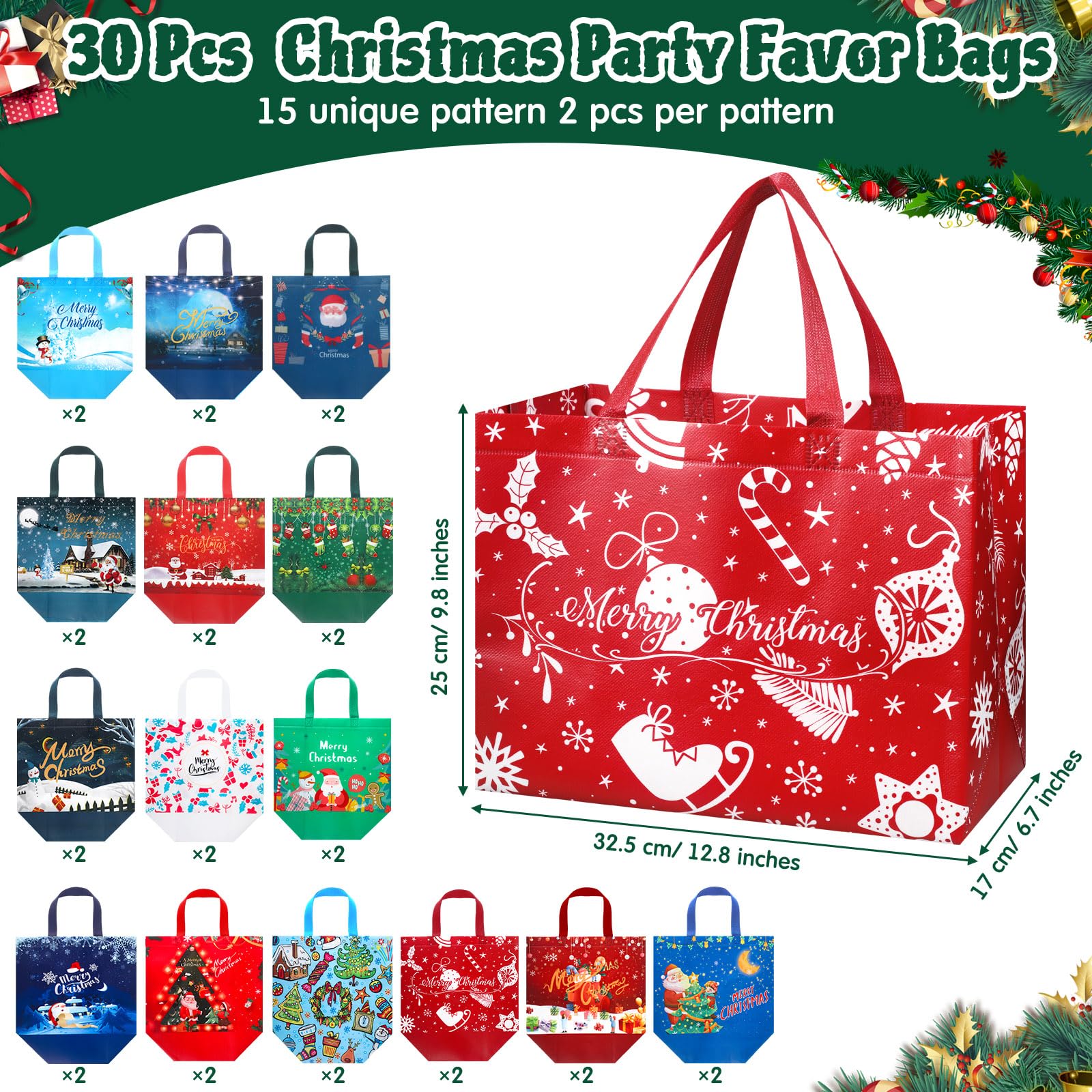 クリスマスギフトバッグ 持ち手付きクリスマストートバッグ バルク、ギフト クリスマスギフトバッグ 4個 持ち手付きクリスマストートバッグ