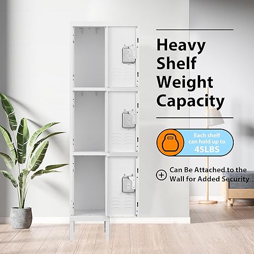 Vista 51 de Taquillas de metal para empleados, armario de almacenamiento de acero con 5 puertas para el hogar, oficina, escuela, gimnasio (blanco)