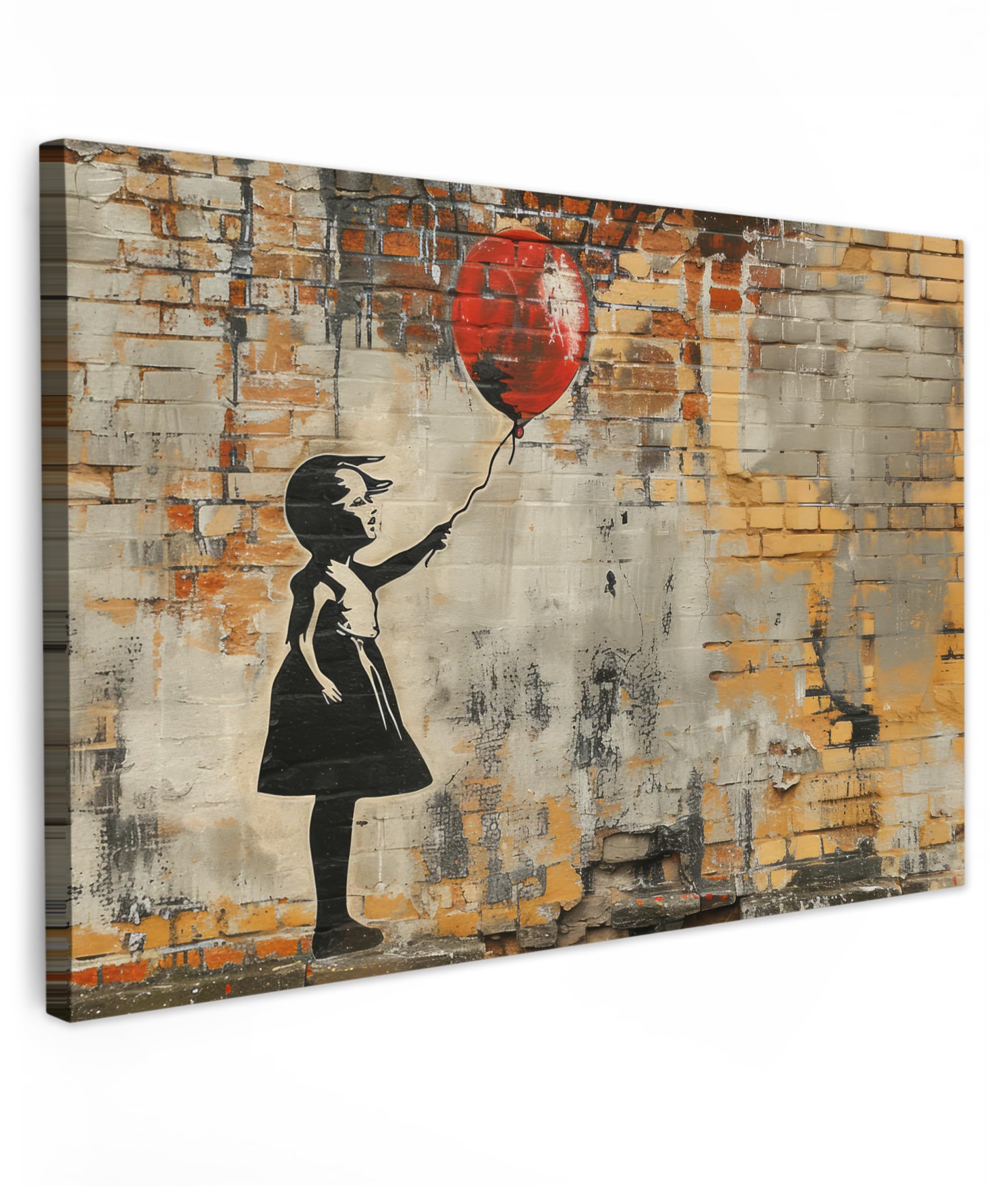 MuchoWow© Canvas Wall Art 47"x31" / 120x80 cm Home Decor Paintings for Living Room Decorations Gifts Hallway Graffiti - Banksy - Girl - Street art