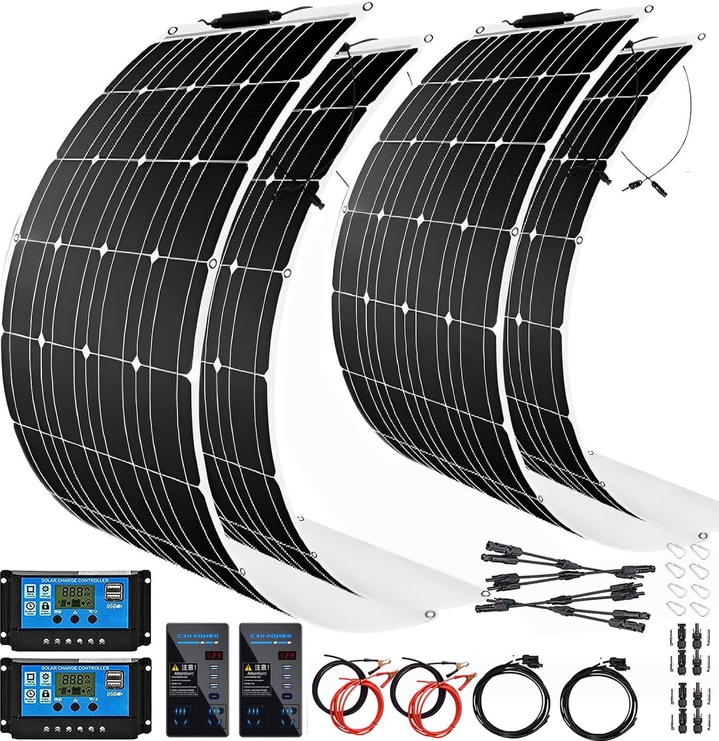 1200 Watt Solar Panel Kit, 4×300 Watt Flexible Solar Power Panel Photovoltaic Module with 40A Solar Charge Controller & Inverter Monocrystalline Solar