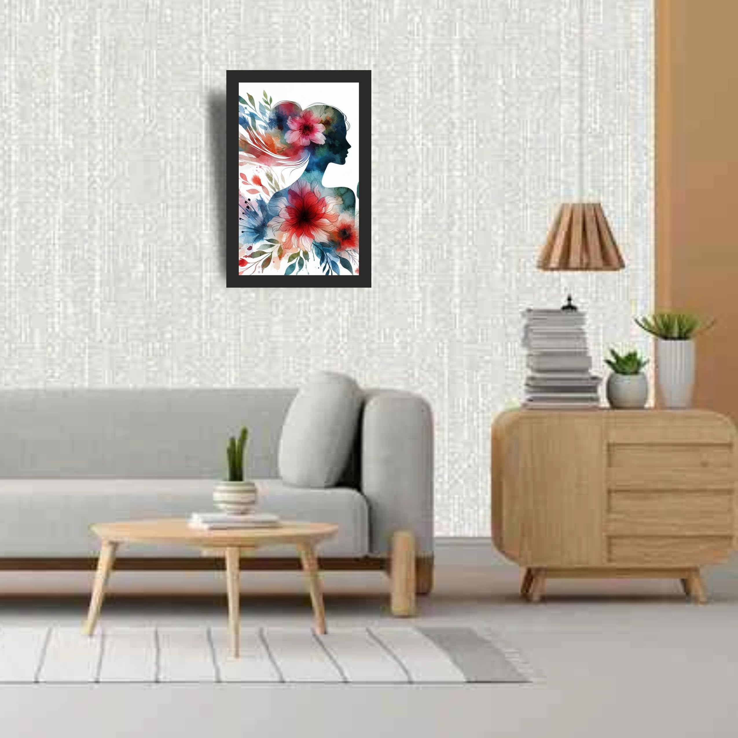 Floral Silhouette Woman Wall Art Frame 12x18 Inch