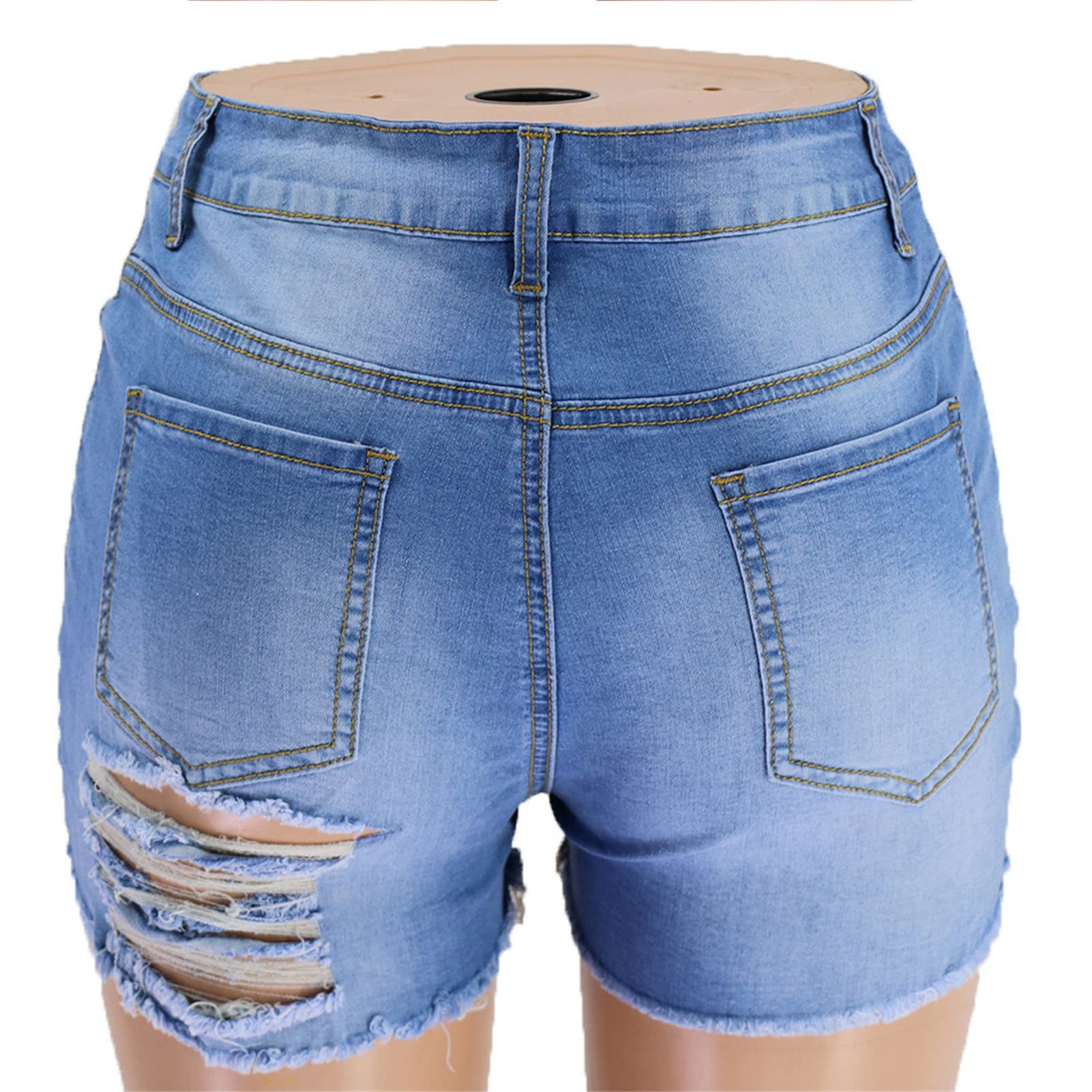 Women's Ripped High Waisted Jean Shorts Summer Hot Raw Hem Casual Shorts Frayed Holes Denim Shorts with Pockets (XX-Large,Blue)