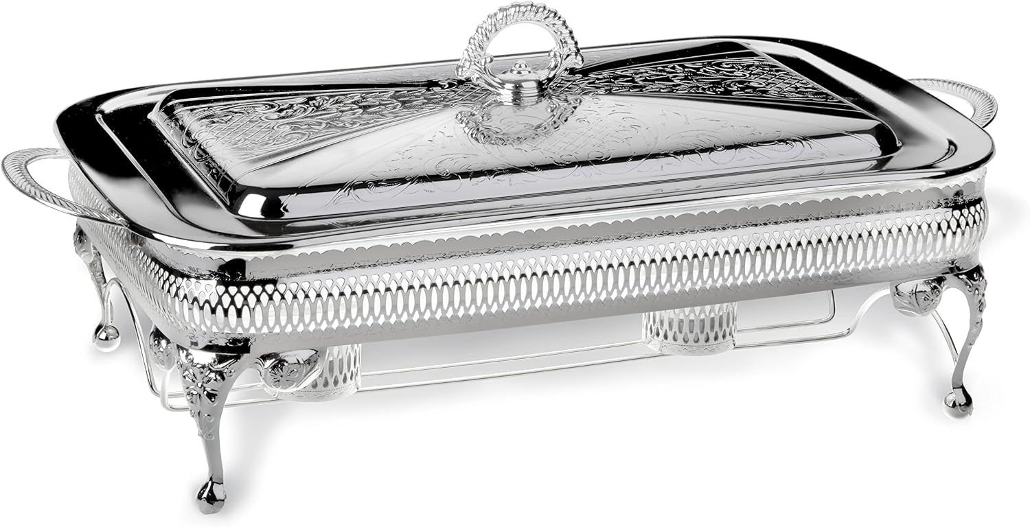 Queen Anne İngiliz Gümüşü Isıtıcılı Dikdörtgen Yemek Servis 46 x 25 x 19 cm
