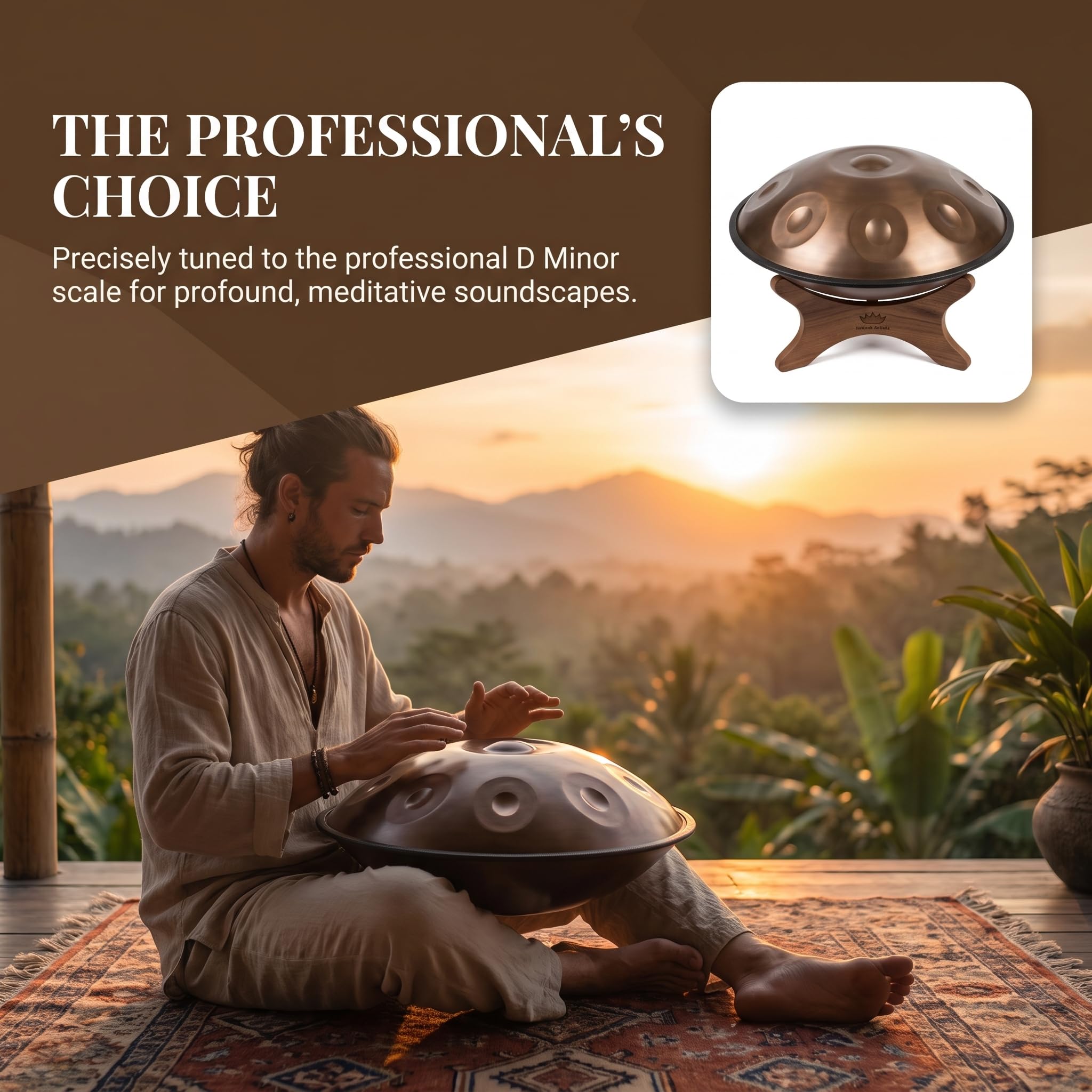 Handpan Da 22 Pollici, 17 Note, 440 Hz In Re Minore, Strumento A Percussione In Acciaio, Supporto Resistente E Borsa Da Viaggio, Armonico Professionale Per La Terapia Del Suono