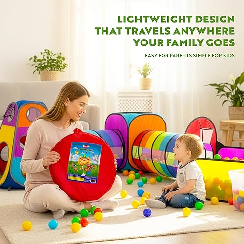 Miniatura 7 de Playz 5 piezas de tiendas de campaña y túneles para niños - Piscina de bolas para niños pequeños, canasta de baloncesto, tubos para gatear, casas de