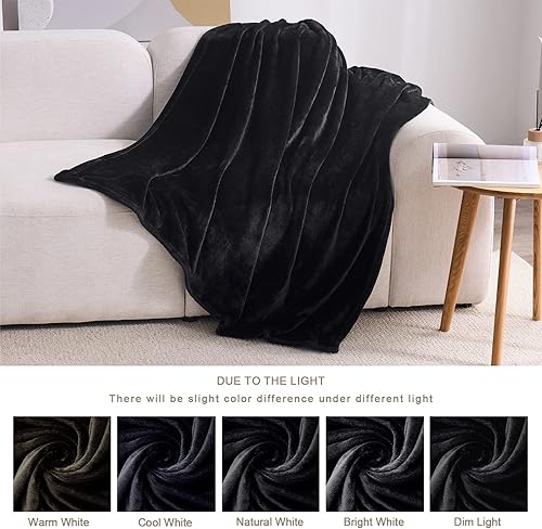 Miniatura 4 de Nmosyni Manta de forro polar negra para sofá, manta mullida antiestática, manta cálida y acogedora para sofá y cama, manta súper suave y ligera para