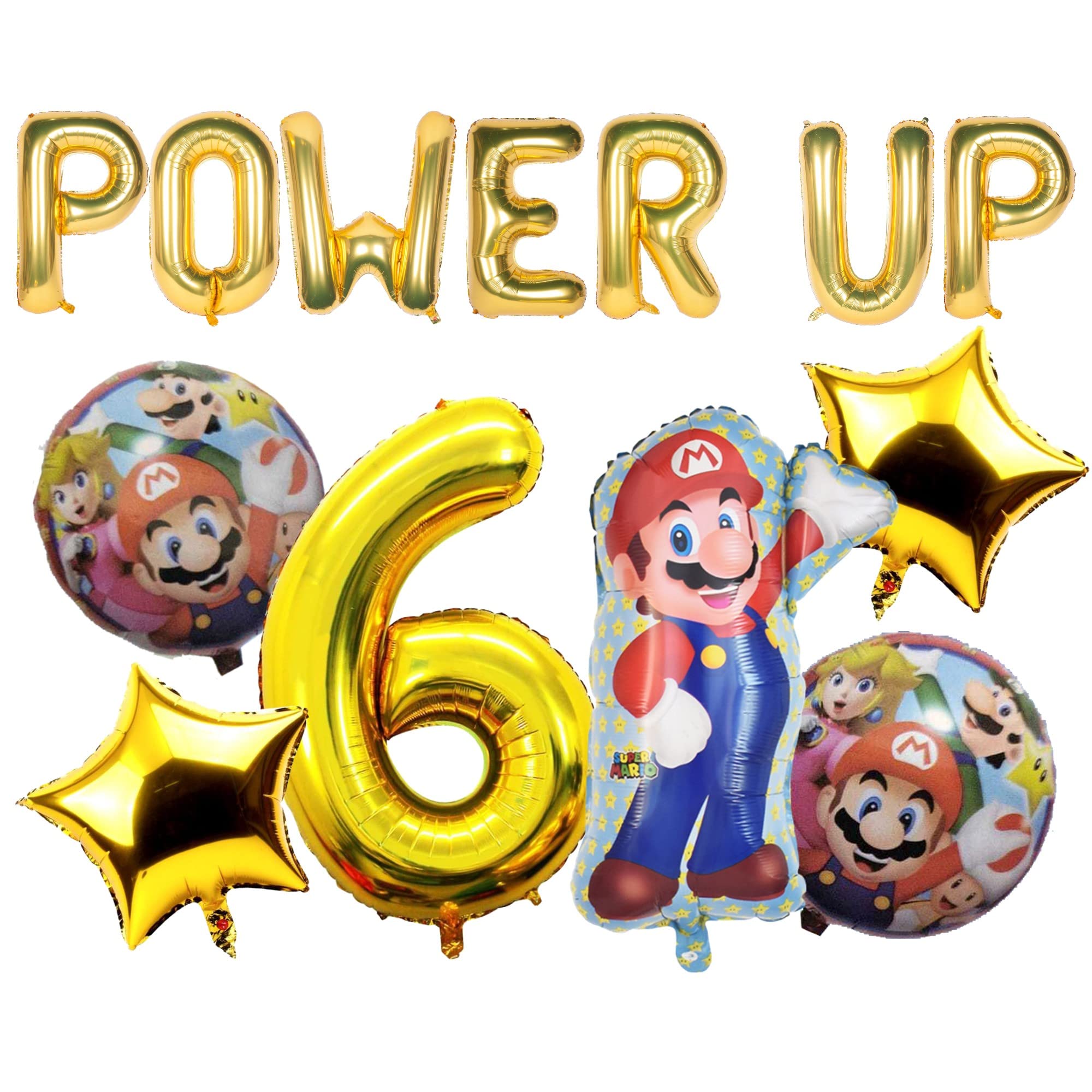 Atpata Funky Super Mario Theme Foil Balloons for Video Game Happy Birthday Party Decoration (6th Birthday)