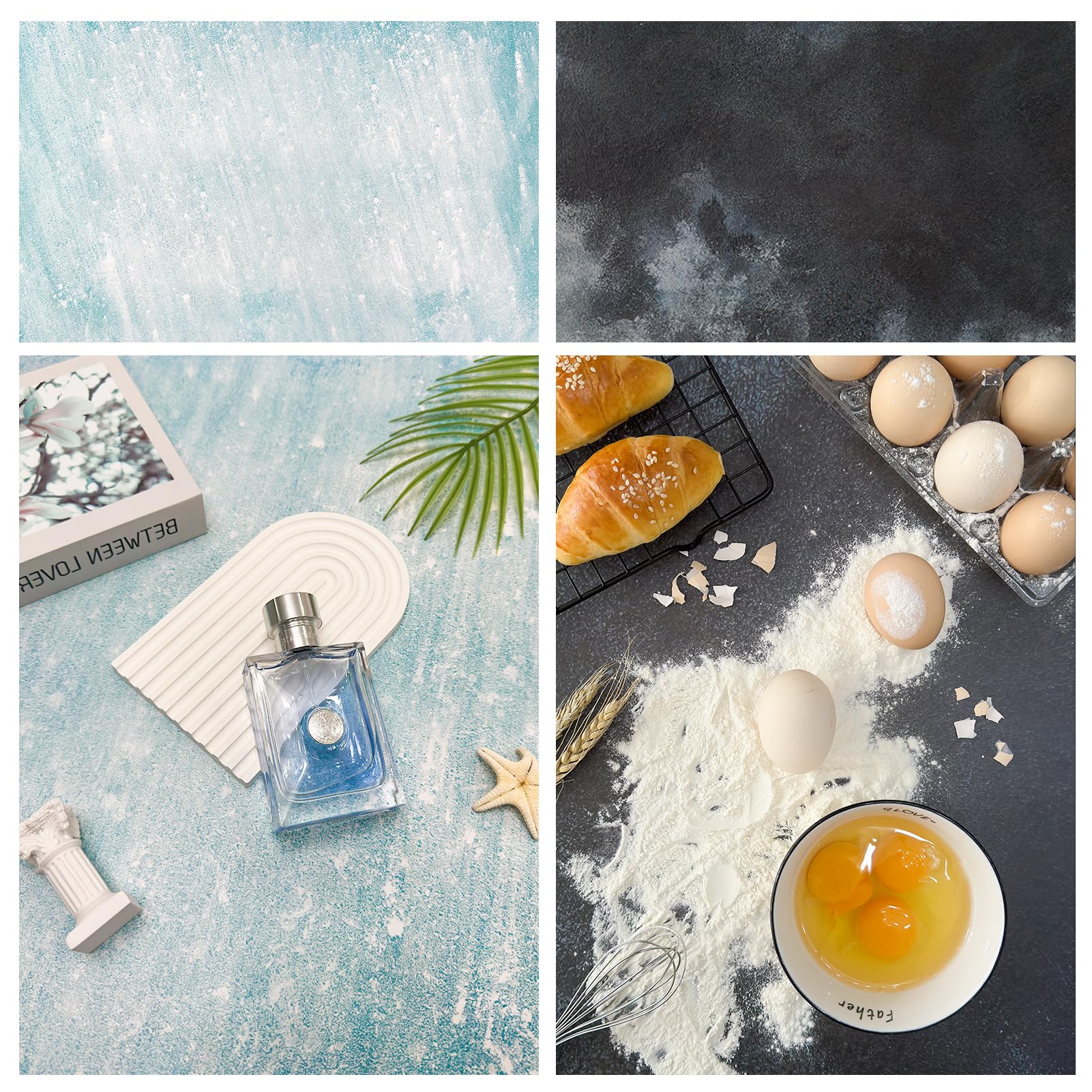Paquete de papel de fondo de fotografía con 6 patrones de colores de doble cara de 22 x 35 pulgadas, telón de fondo impermeable de tamaño completo para maquillaje de alimentos y fotografía de