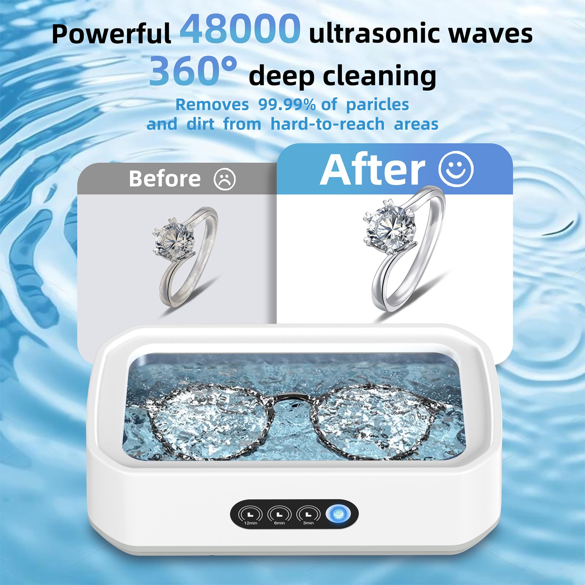 Limpiador ultrasónico de gran capacidad de 650 ml con función de sincronización digital de tres velocidades, adecuado para limpiar joyas, anteojos y correas de reloj