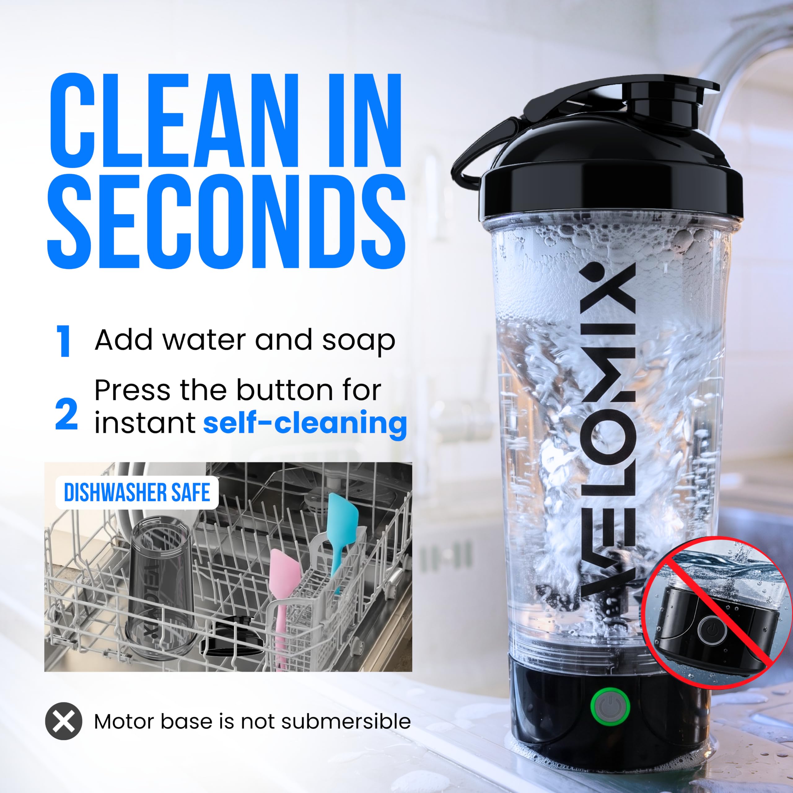 VELOMIX 24oz Electric Protein Shaker Bottle for Protein Mixes, Transparent — Amazon image 7