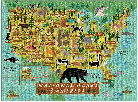 Galison - National Parks of America 1000 Piece Jigsaw Puzzle for Adults | Illustrated Map by Anne Bentley, Nature Lover Gifts, Wildlife,Challenging, Recycled Paper, No Dust, Finished Size 20 x 27