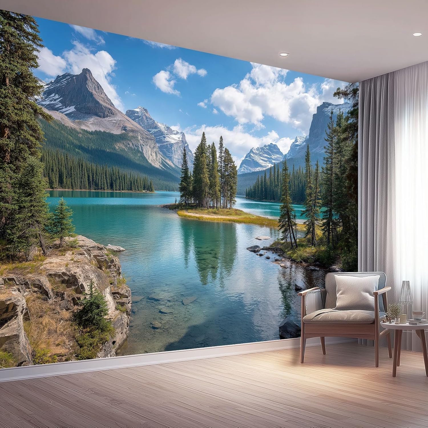 Papier peint panoramique montagne enneigée 3D pour un salon moderne 250x175 cm