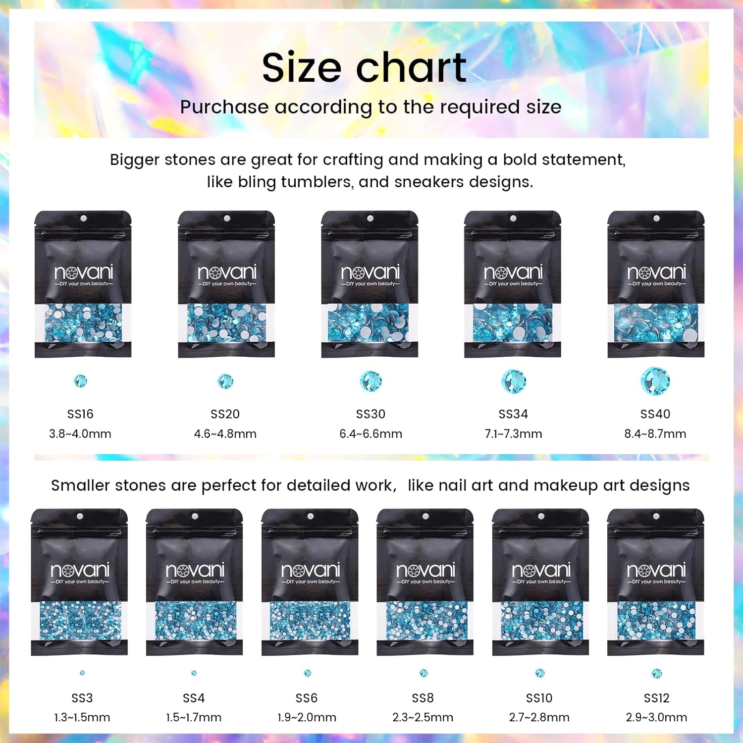 Novani Crystal Rhinestones, Flatback Loose Gemstones 1440pcs Glass Rhinestones for Clothes Shoes Crafts Makeup Nail Art and DIY Decorations(SS8, Aquamarine) - Image 5