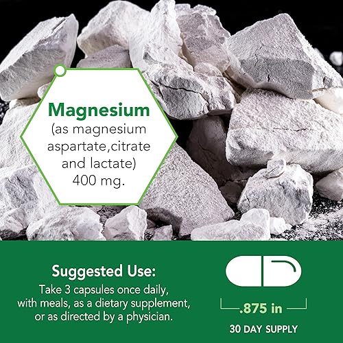 Miniatura 3 de Botanic Choice Triple ventaja de magnesio - Suplemento complejo de citrato de aspartato de magnesio y lactato para la salud nerviosa, digestiva,