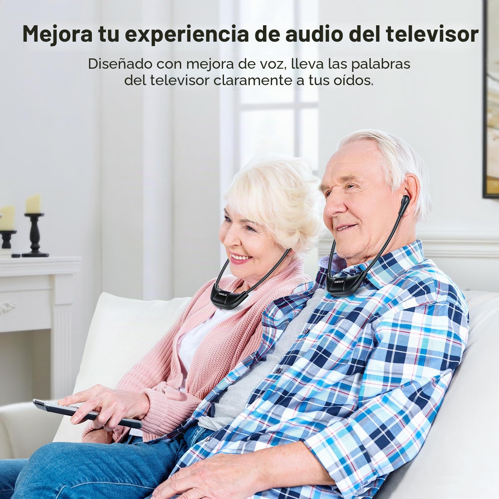 SIMOLIO Duo SM863D - Auriculares inalámbricos con modo de diálogo para televisores y equipos de música con control de volumen L/R Balance, amplificador auditivo para sonido ambiental, auriculares para