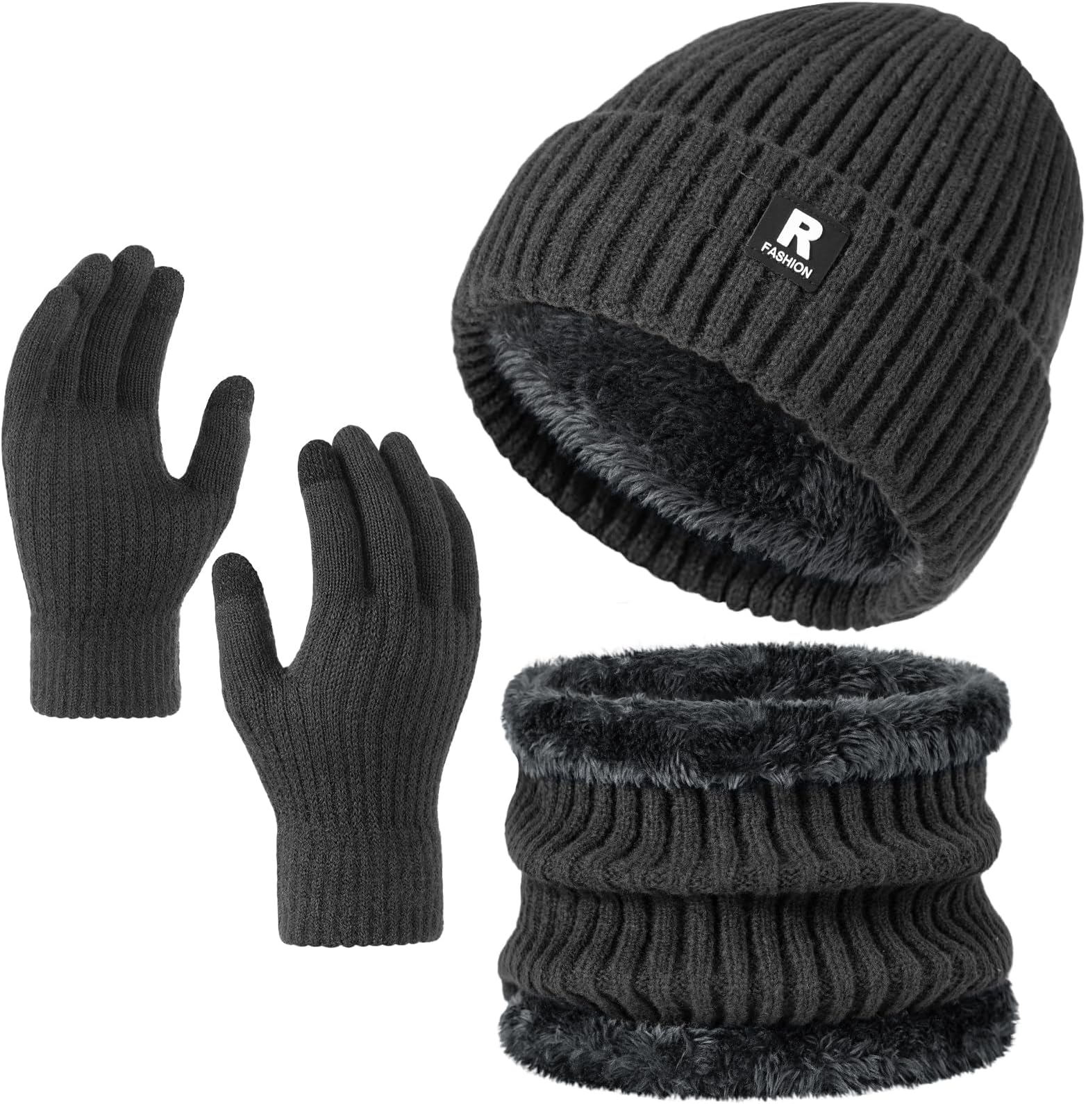 Winter Beanie Hat Scarf Gloves Set for Men Women, Slouchy Winter Clothes Mens Hats Neck Warmer Touchscreen Gloves
