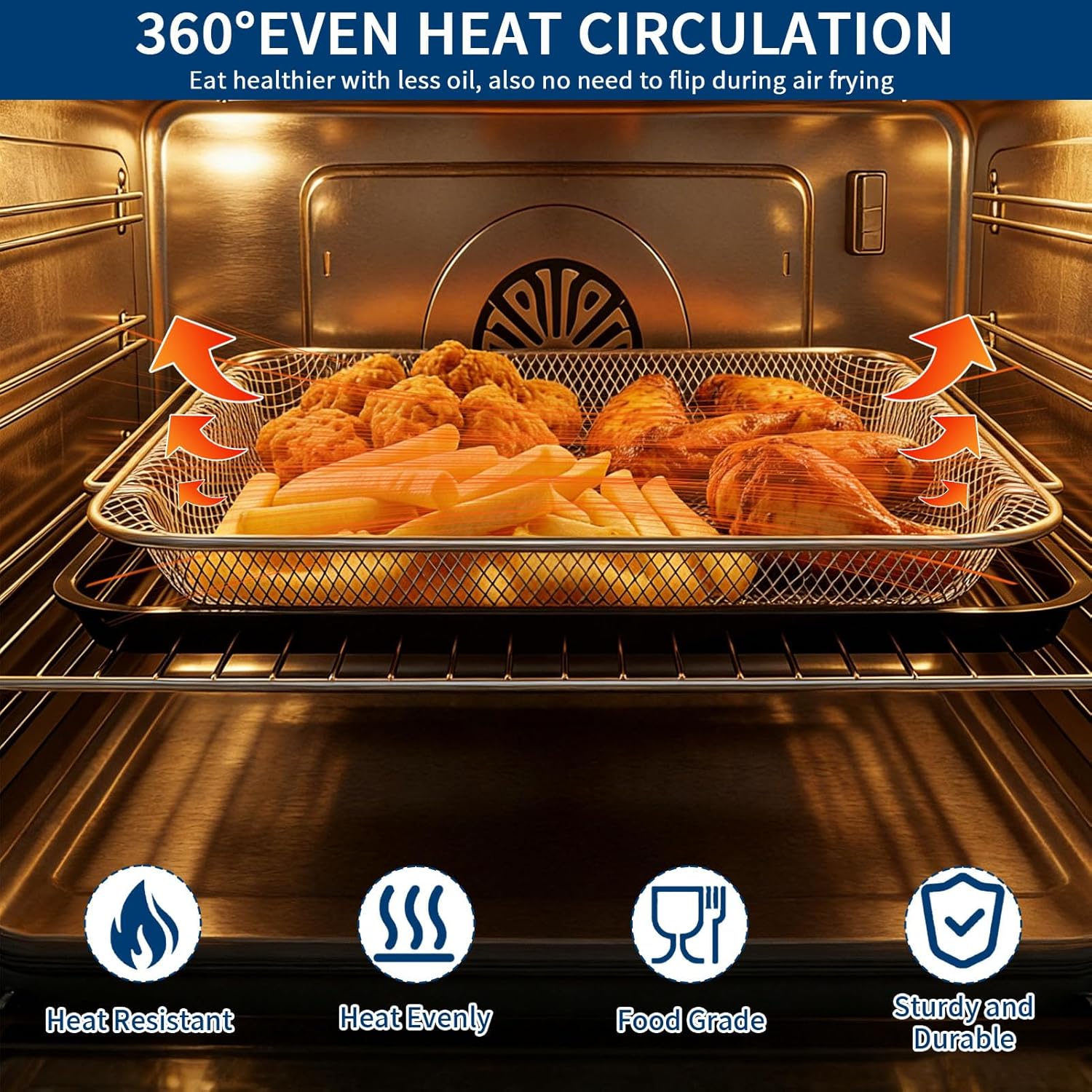 GXF Air Fry Basket & Tray Set for GE Oven, Replacement Parts for GE Appliances Range & Wall Oven PM48X120, 15” x 12” Tray Pan for Baking Roasting Draining & Crispy Air Frying, Dishwasher Safe