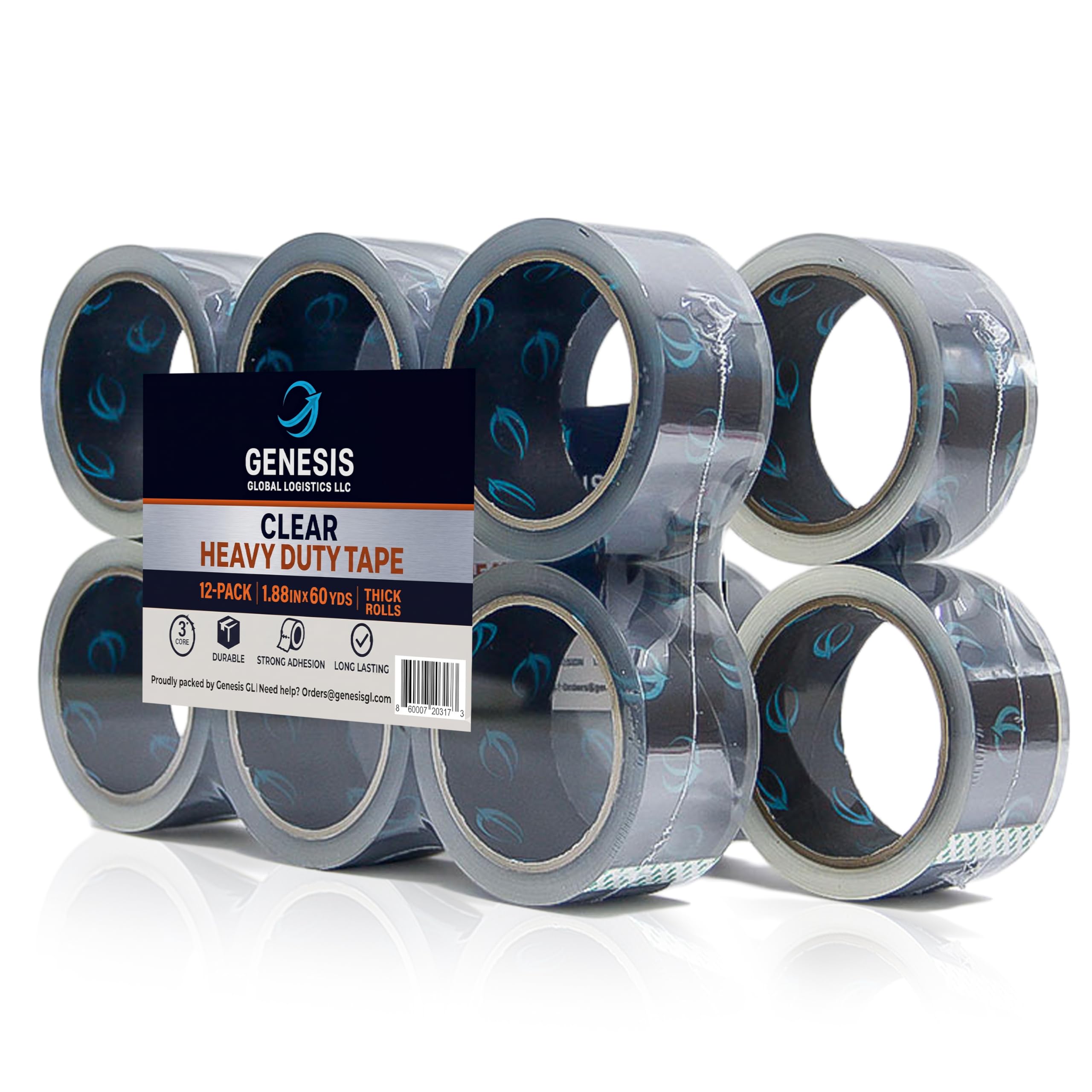 Photo 1 of **8ROLLS**Genesis Global Logistics Clear Packing Tape, 12 Rolls Heavy Duty Packaging Tape for Shipping Packaging Moving Sealing, Thicker Clear Packing Tape, 1.88 Inches Wide, 60 Yards Per Roll