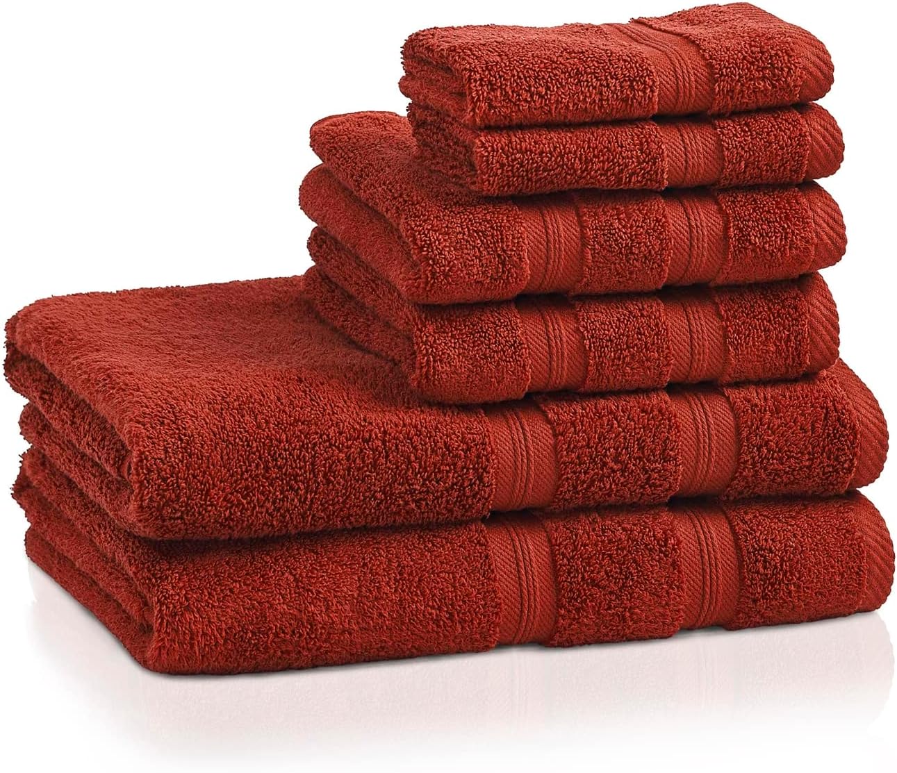BLUENILEMILLS Smart Dry Zero Twist Cotton Towels, Towel Set for Bathroom, Shower, Hotel, Spa, 400 GSM, Highly Absorbent and Ultra-Soft Towels, Bath Essentials, 6 Piece Assorted Towel Set, Crimson