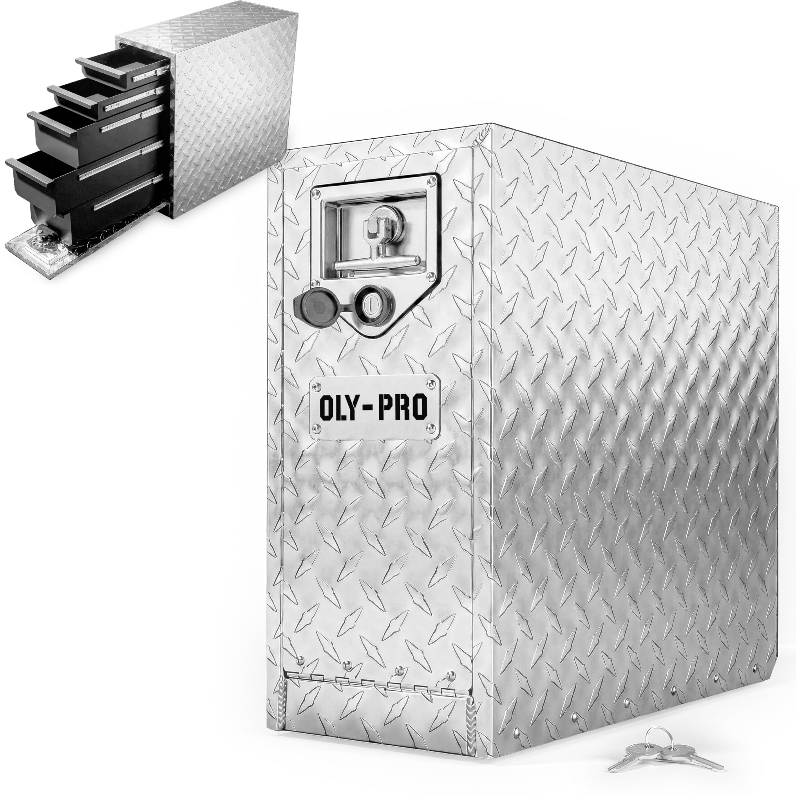 Photo 1 of OLY-PRO Truck Bed Tool Box with 5-Drawer Slides | Lockable Heavy-Duty Tool Chest Storage for Pickup, Jobsite & Side Trucks | 8-Inch Toolbox with Key (Silver Aluminum - T Handle)