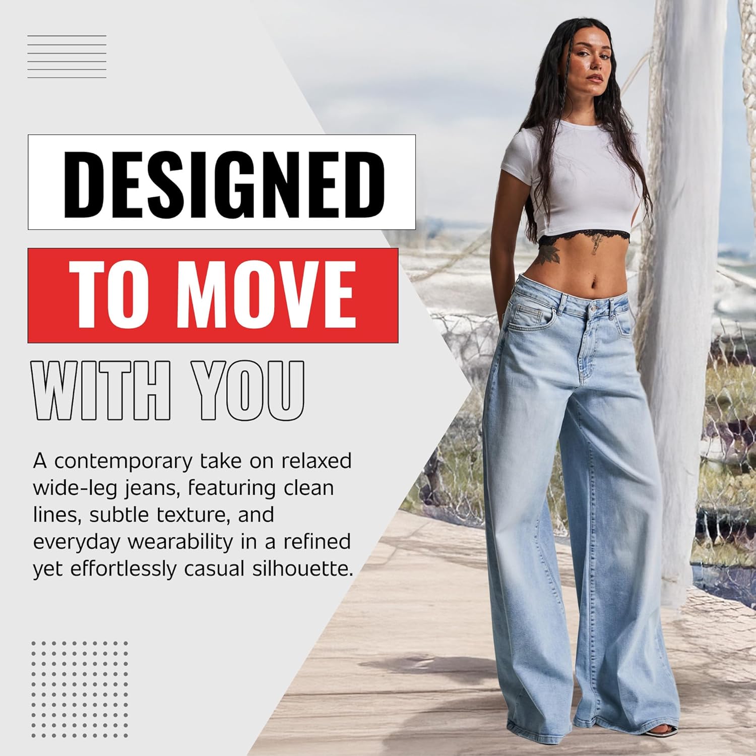 IT'S BASIC Straight Wide Leg Jeans for Women High Waisted, Relaxed Fit Trendy Womens Jeans Stretchy Denim Pants, Stonewashed - Image 5