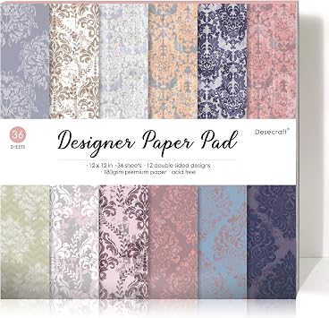 Vintage Pastel 12x12 in Double Sided Paper Pad Pack Scrapbook Cardstock Decorative Paper - 36 Sheets - for Card Making Journaling Planner Origami Decopage Decorative Scrapbooking Supplies