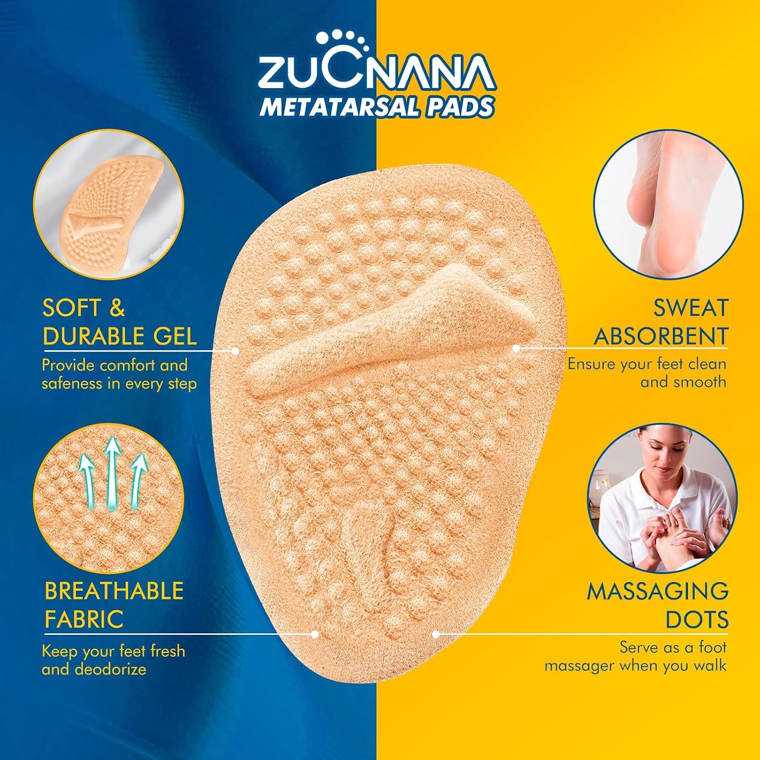 ZUCNANA Ball of Foot Cushions, Gel Shoe Inserts Heel Inserts Women 2 Pairs image 4