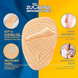 ZUCNANA Metatarsal Pads | 2 Pairs High Heel Inserts | Soft Gel Shoe Inserts for Women | Reusable Ball of Foot Cushions for Women Foot Pain Relief and Comfort | One Size Fits Any (Golden)