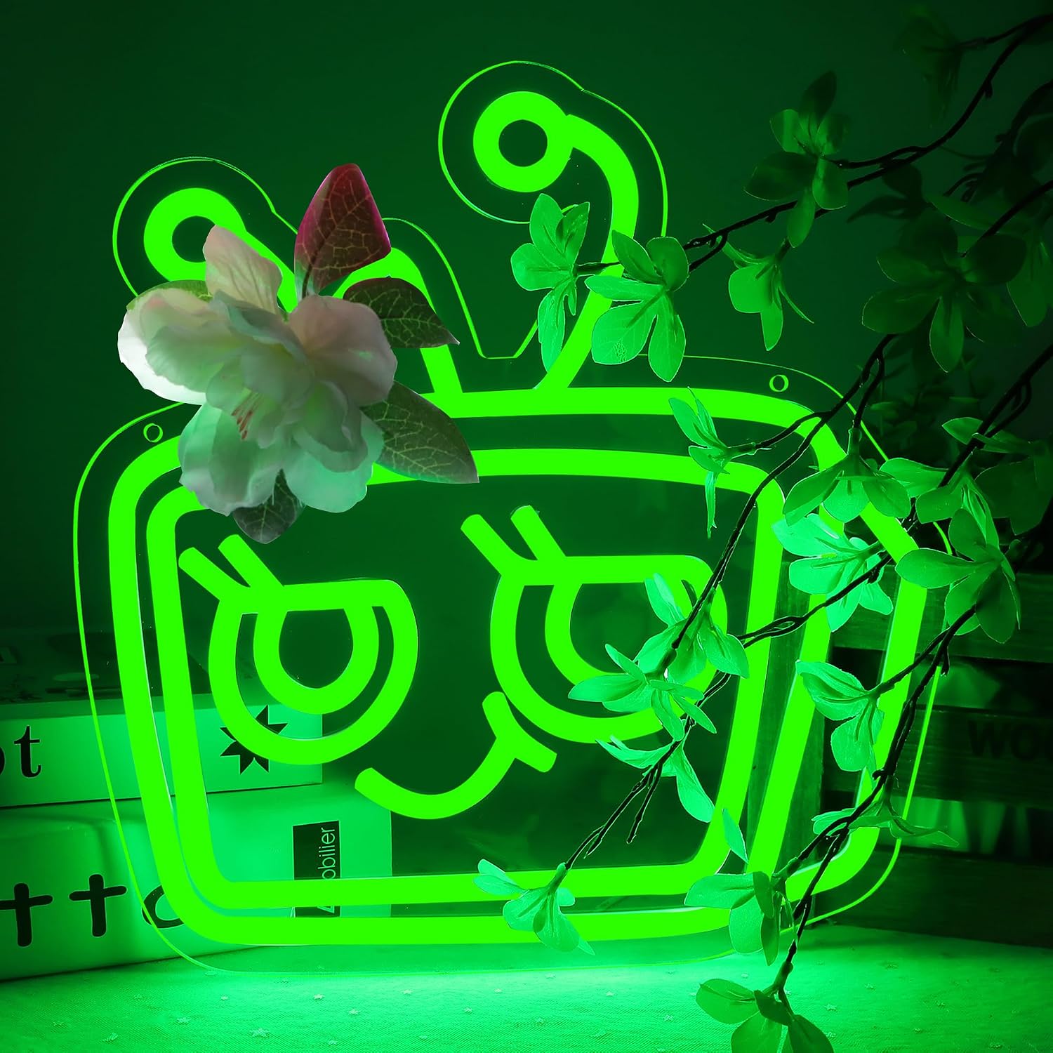 Green Cartoon Robot Neon Sign, Dimmable Cute Game Character LED Neon Light, USB Powered Wall Decor for Game Room Bedroom Playroom, Great Gift for Video Game Fans (11.8 * 12.2 inches)