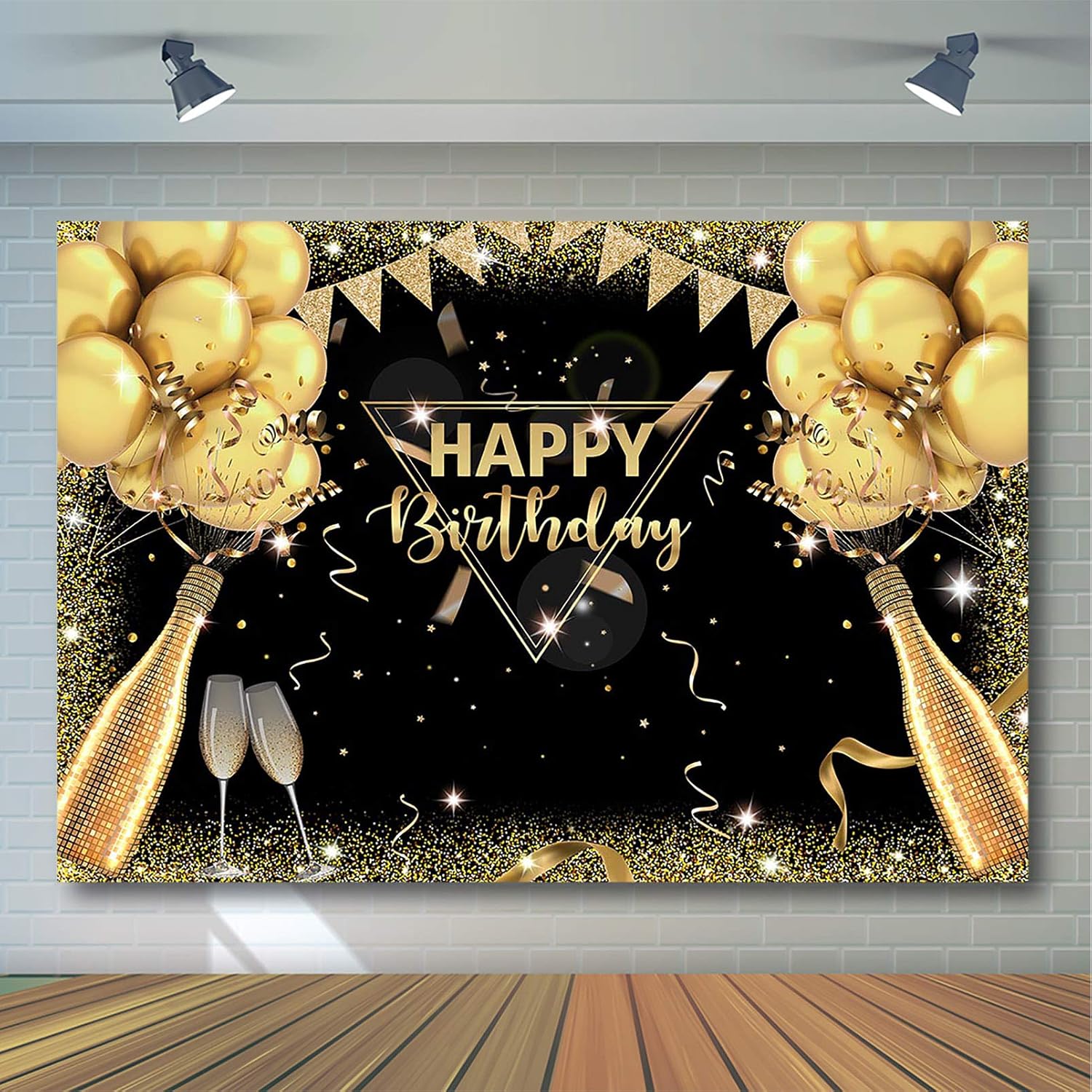 Birthday black and gold backdrop Clearance