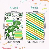 Vista 2 de Invitaciones de primer cumpleaños, tarjetas de invitación de fiesta de dinosaurios para niños y niñas, 20 invitaciones de relleno de doble cara