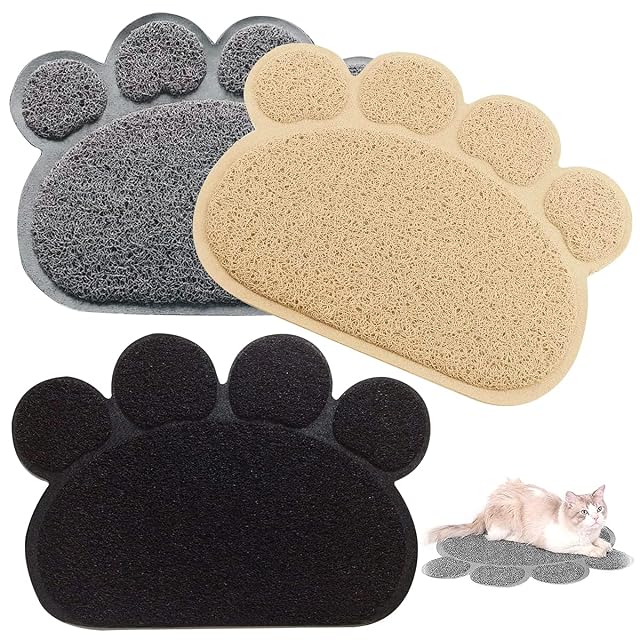 Tianher 3 Piezas Alfombrilla de la Ccaja Basura del Gato PVC Estera Arena y Comida Antideslizantes Diseño…