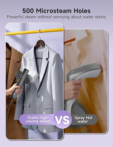 Miniatura 5 de Vaporizador para ropa, potente plancha de vapor portátil de 1200 W, calentamiento rápido de 15 segundos, tanque de 3.5 fl oz, vapor continuo de 20