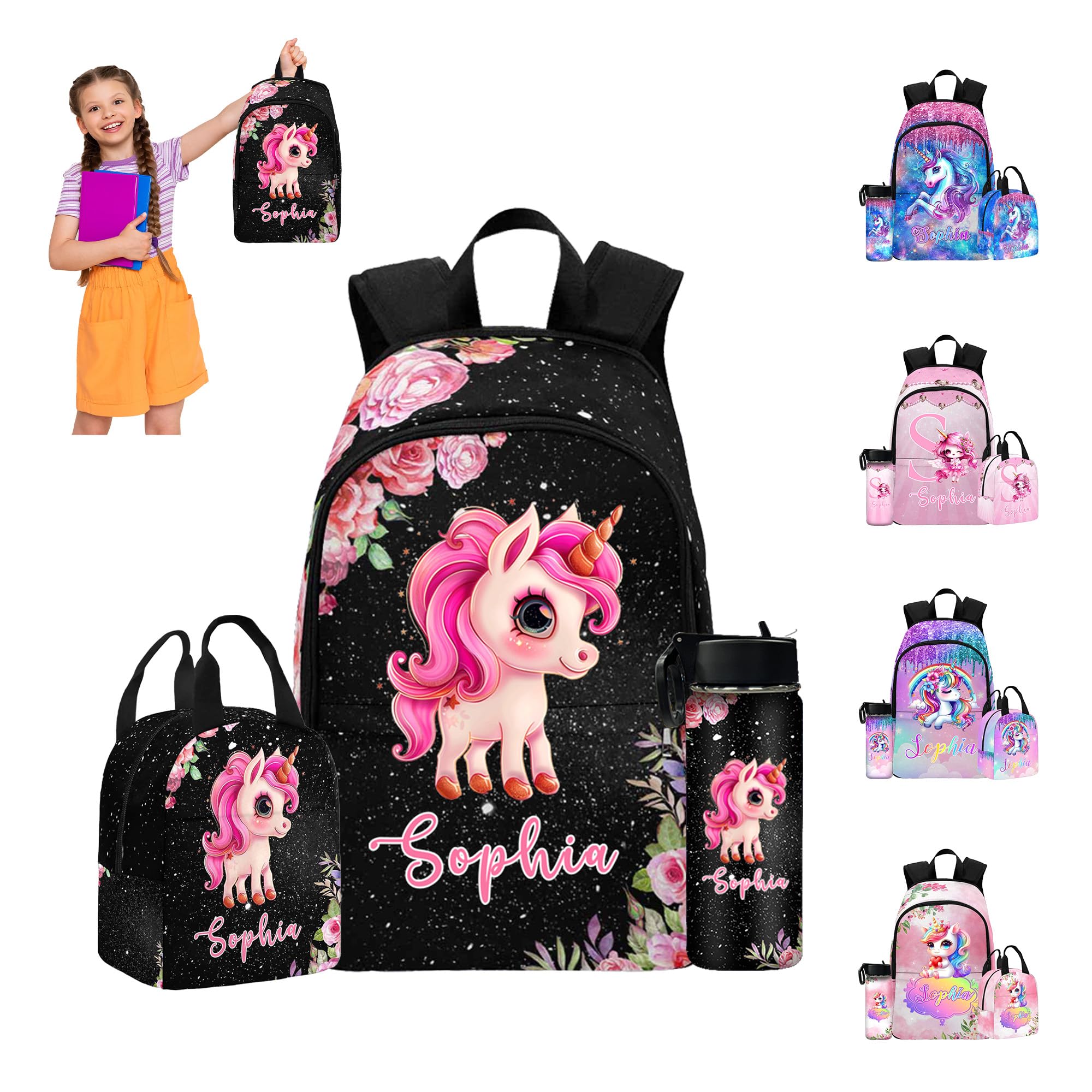 HALOCASHING Animal Backpacks with Lunch Bag, Customizable Animal Backpacks with Lunch Bag Box, Name School Bag for Girl Little Princess Preschool