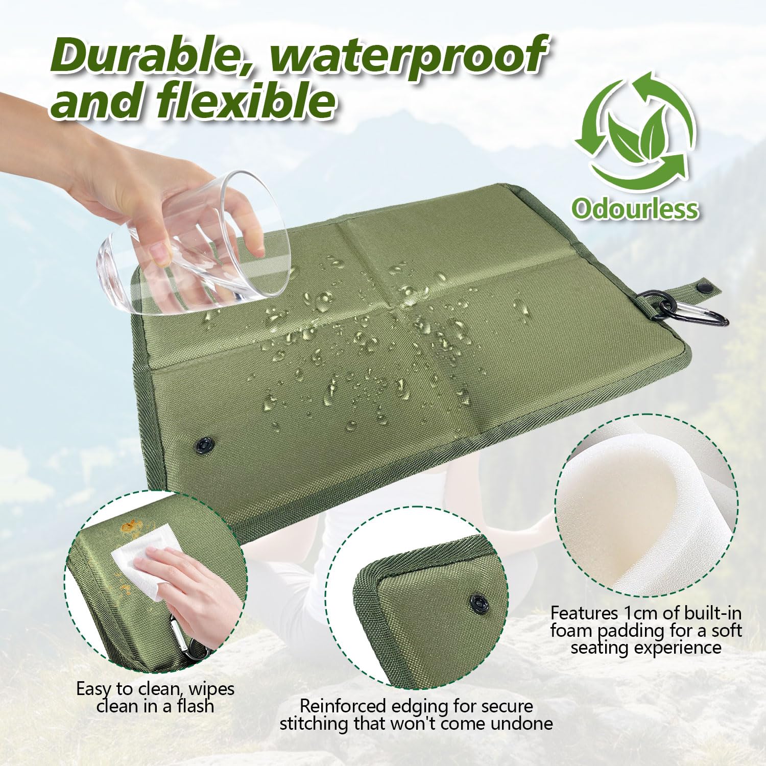 Set de 2 Esterilla Plegable para Exterior Tejido Oxford Reforzado Camping Portátil 88g con Mosquetón y Hebilla