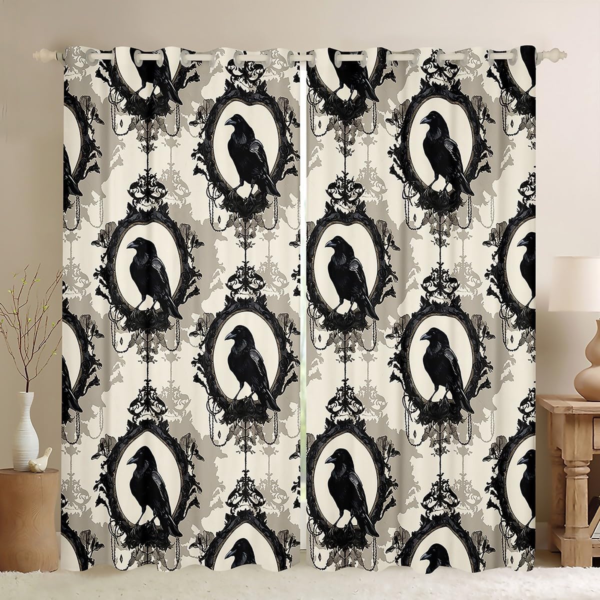 Feelyou Black Birds Window Curtains for Kids Toddler Crow 30%-50% Blackout Curtains Boys Girls Halloween Decor Window Curtains Wildlife Living Room Window Treatments (2 Panels, 42 x 84 Inch)