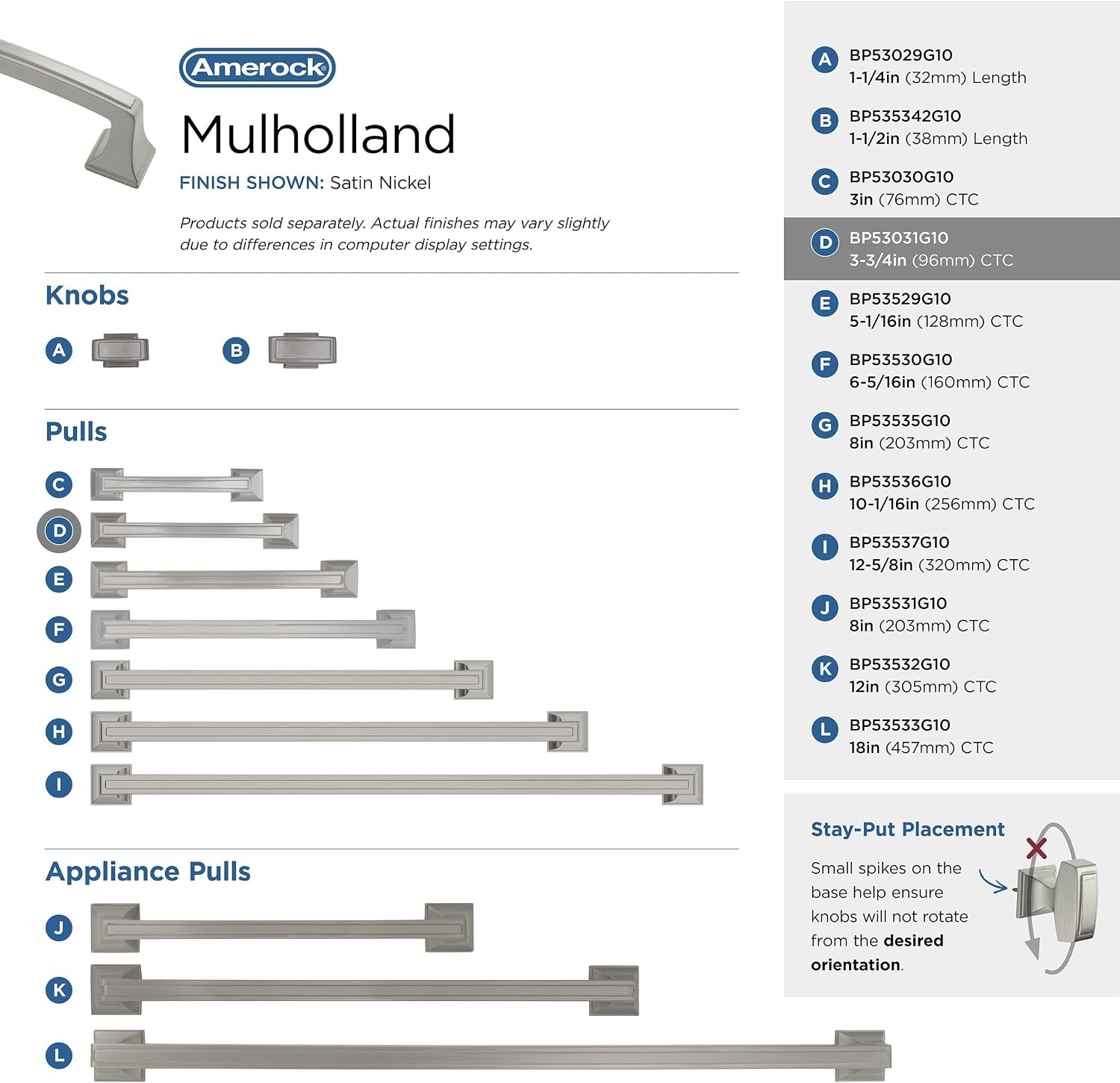 Amerock | Cabinet Pull | Satin Nickel | 3-3/4 inch (96 mm) Center to Center | Mulholland | 1 Pack | Drawer Pull | Drawer Handle | Cabinet Hardware