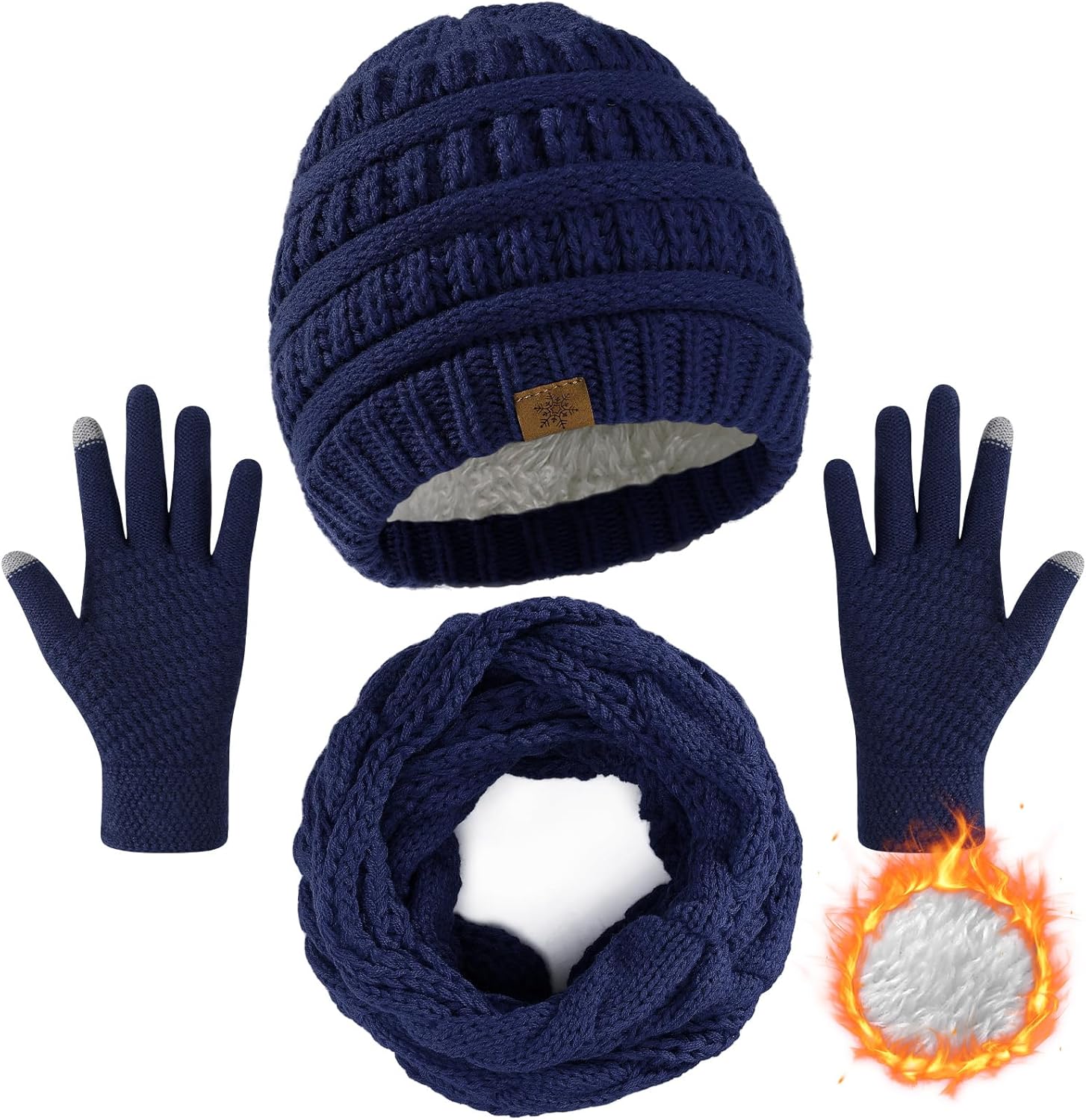 Cozy Women’s Winter Beanie, Scarf, Gloves Set – Fleece Lined & Touchscreen