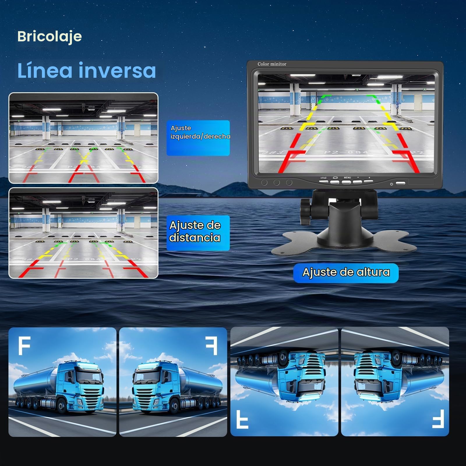 VECHTE Cámara de Marcha Atrás y 7 Pulgadas LCD HD Monitor IP68 Impermeable Visión Nocturna Camara de Visión Trasera para Camiónes, Autobuses, Coches, RV, Caravanas, Furgonetas+15m Cable, 12V-24V