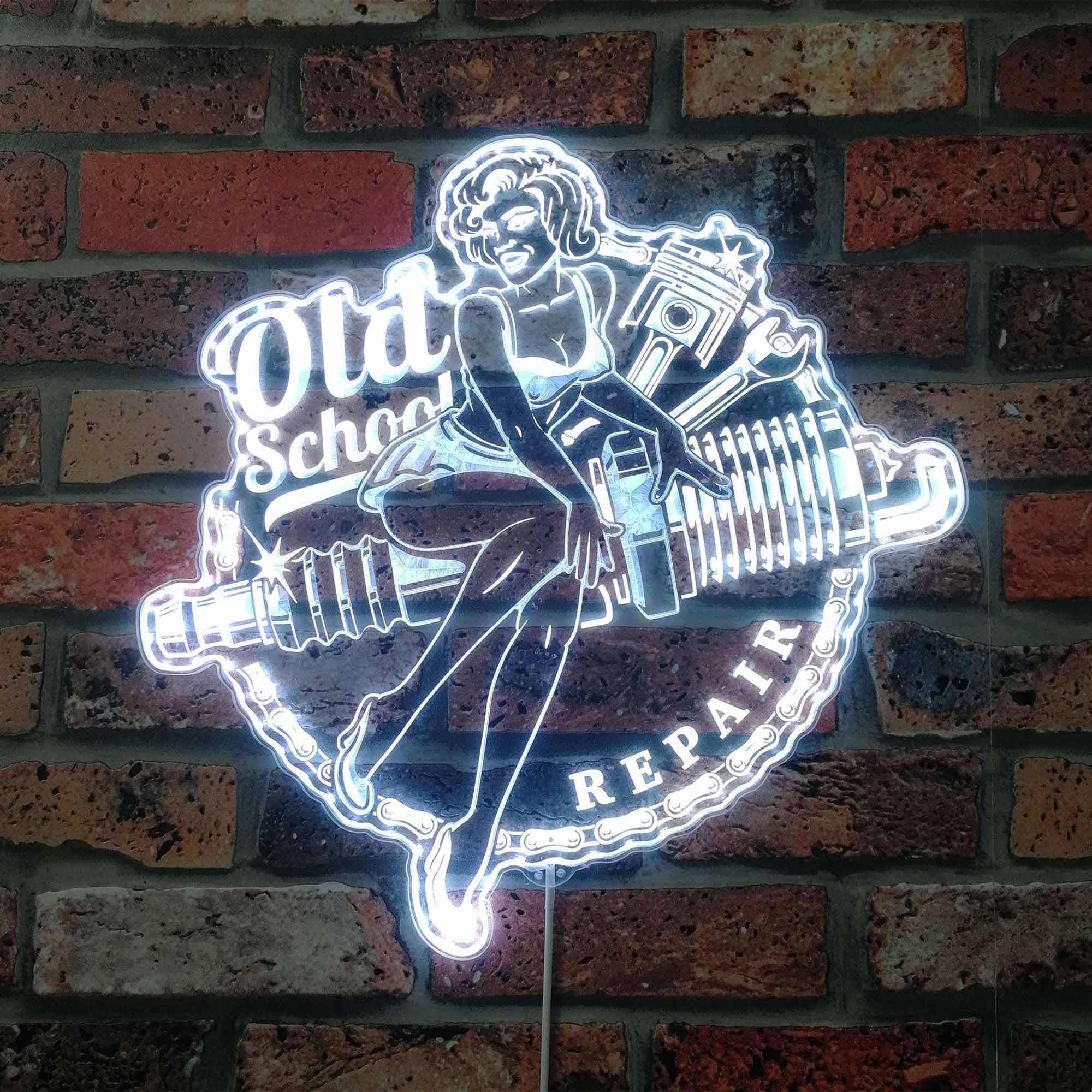 ADVPRO Spark Plug Pin Up Girl Garage Repair RGB Dynamic Glam LED Sign - Cut-to-Edge Shape - Smart 3D Wall Decoration - Multicolor Dynamic Signage st06s22-fnd-i0322-c