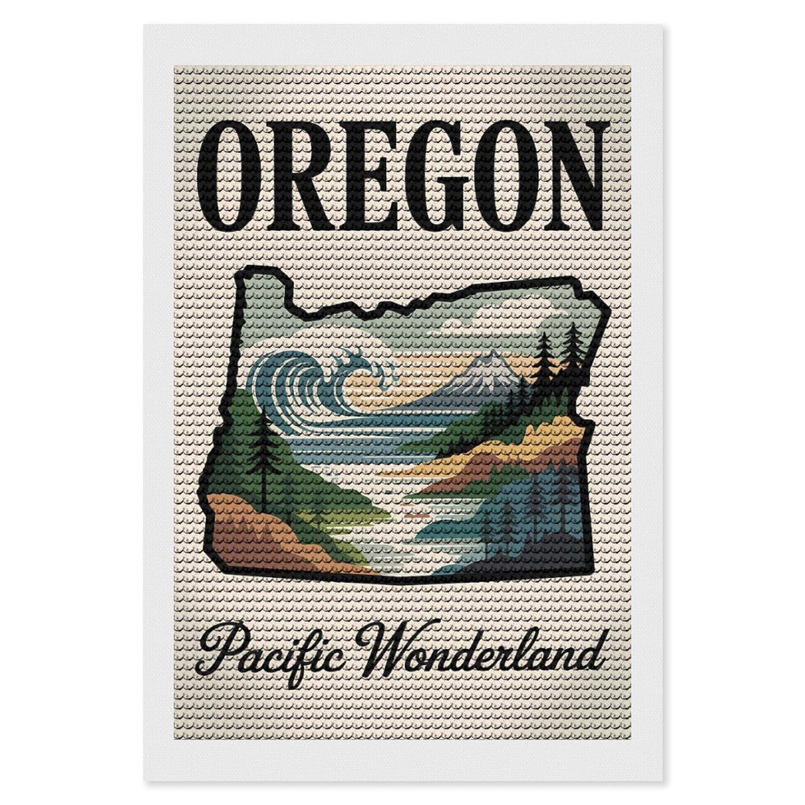 Junmoney Oregon Pacific Wonderland Travel Full Drill Diamond Painting Kit 8"x12", for Teens, Adhesive Canvas, Bedroom Decor, Holiday Gift Idea