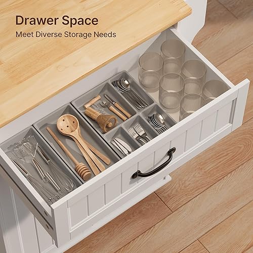 Miniatura 8 de Gizoon Carrito de isla de cocina con estante ajustable, carrito móvil de 35.8 pulgadas de ancho con ruedas de metal con cajón y armario de