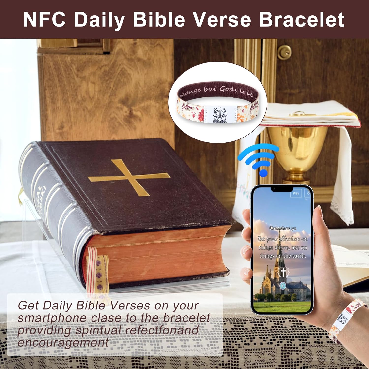 BELSO Bible Verse Bracelets with NFC for Women Men, Christian Daily Bible verse Wristband, Durable Elastic Christian Bands, Reversible Band, Red - Image 2