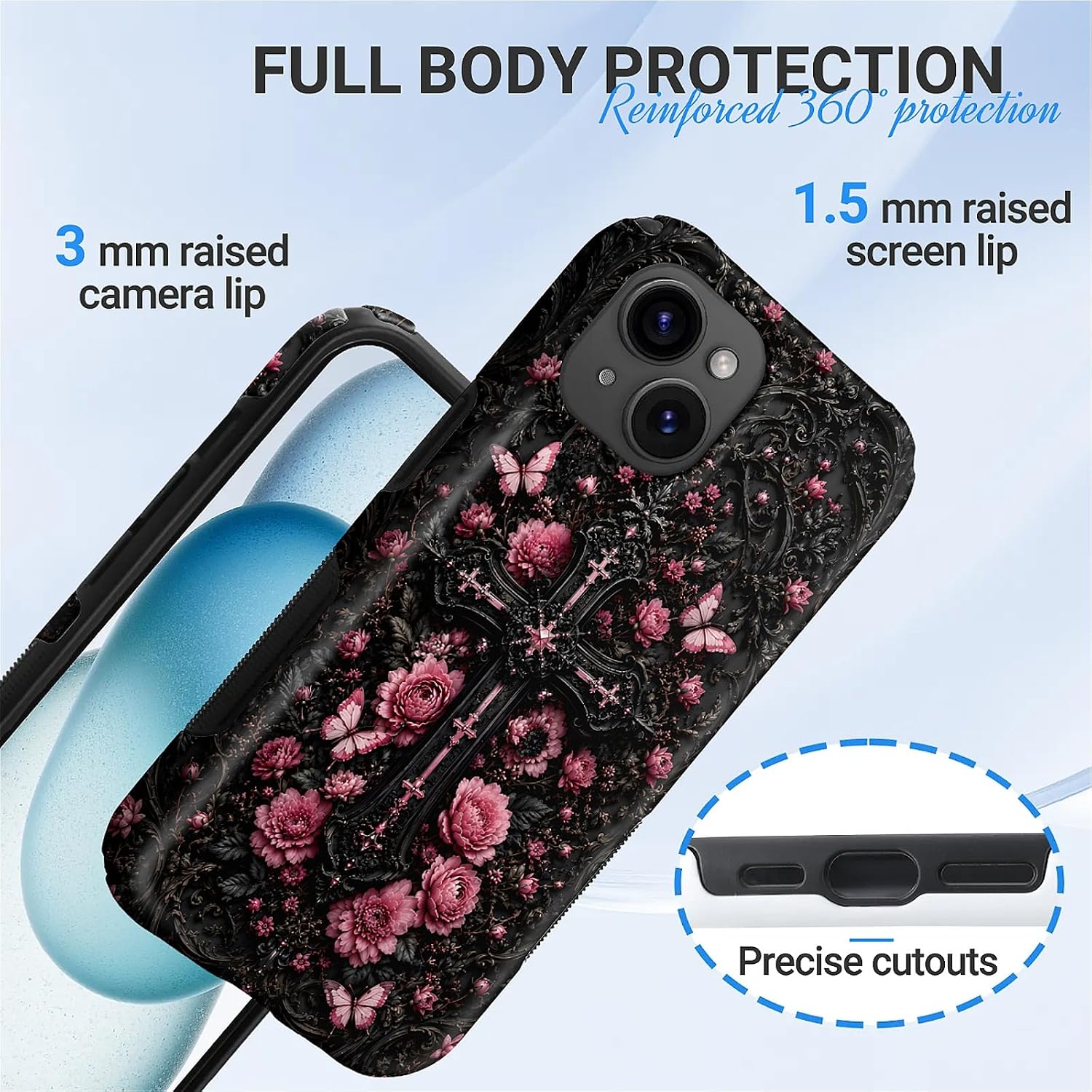 Magnetic Case for iPhone 15 Case,Pink Gothic Floral Cross Design Compatible with MagSafe,Upgrade Hybrid Dual Protection Silicone+ Hard PC Shockproof Full Body Cover for Men Women image 4