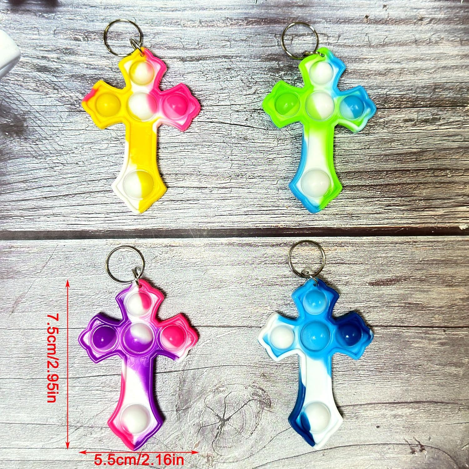Goodangie00 30 Packs Rainbow Bulk Religion Cross Mini Pop Fidget Keychain Bubble Toy for Kids Classroom Treasure Chest Students Prizes，Birthday Goodie Bag Stuffers，Easter Party Favors Gifts