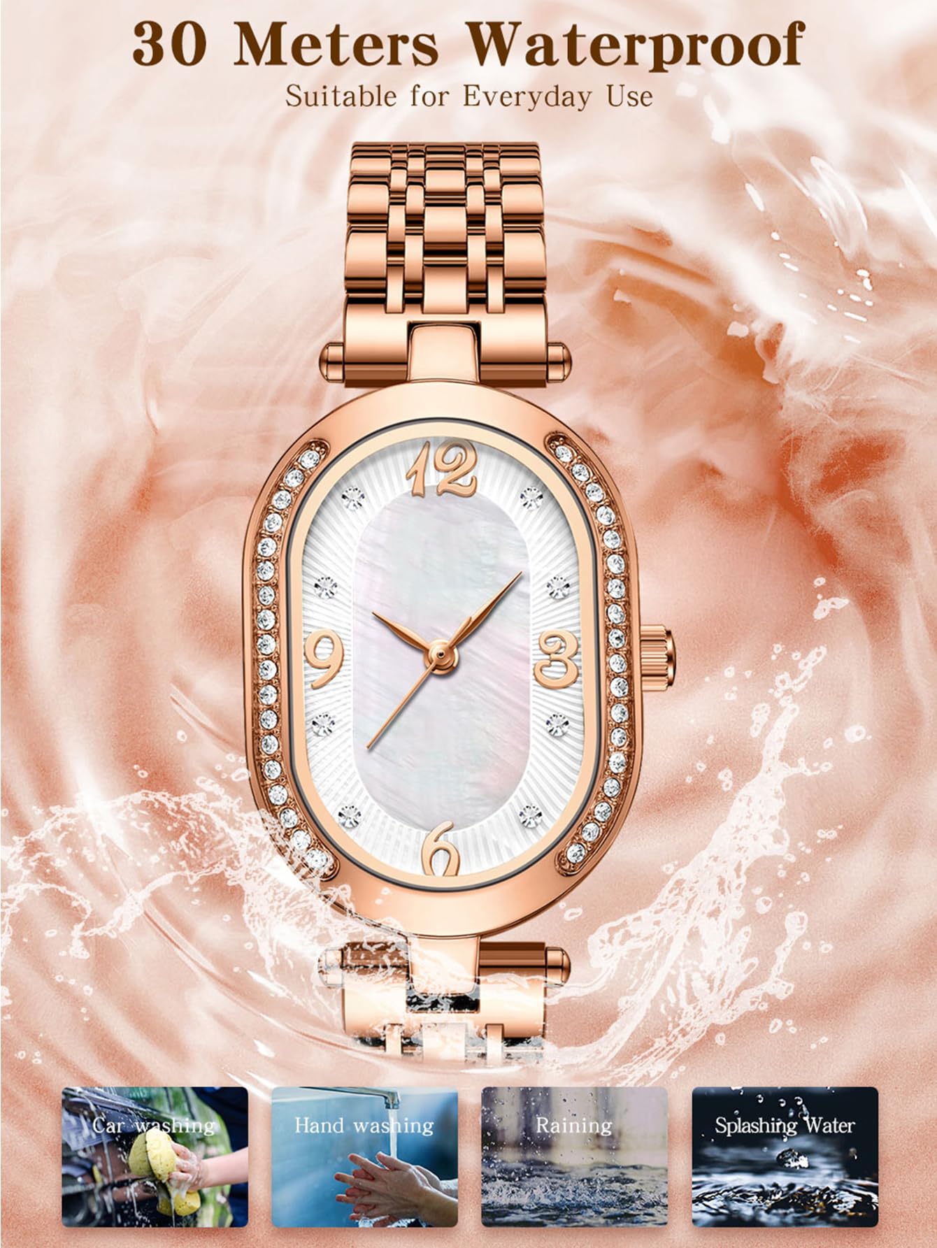 FANMIS Reloj casual de cuarzo impermeable de acero inoxidable con diamantes de imitación para mujer (morado)