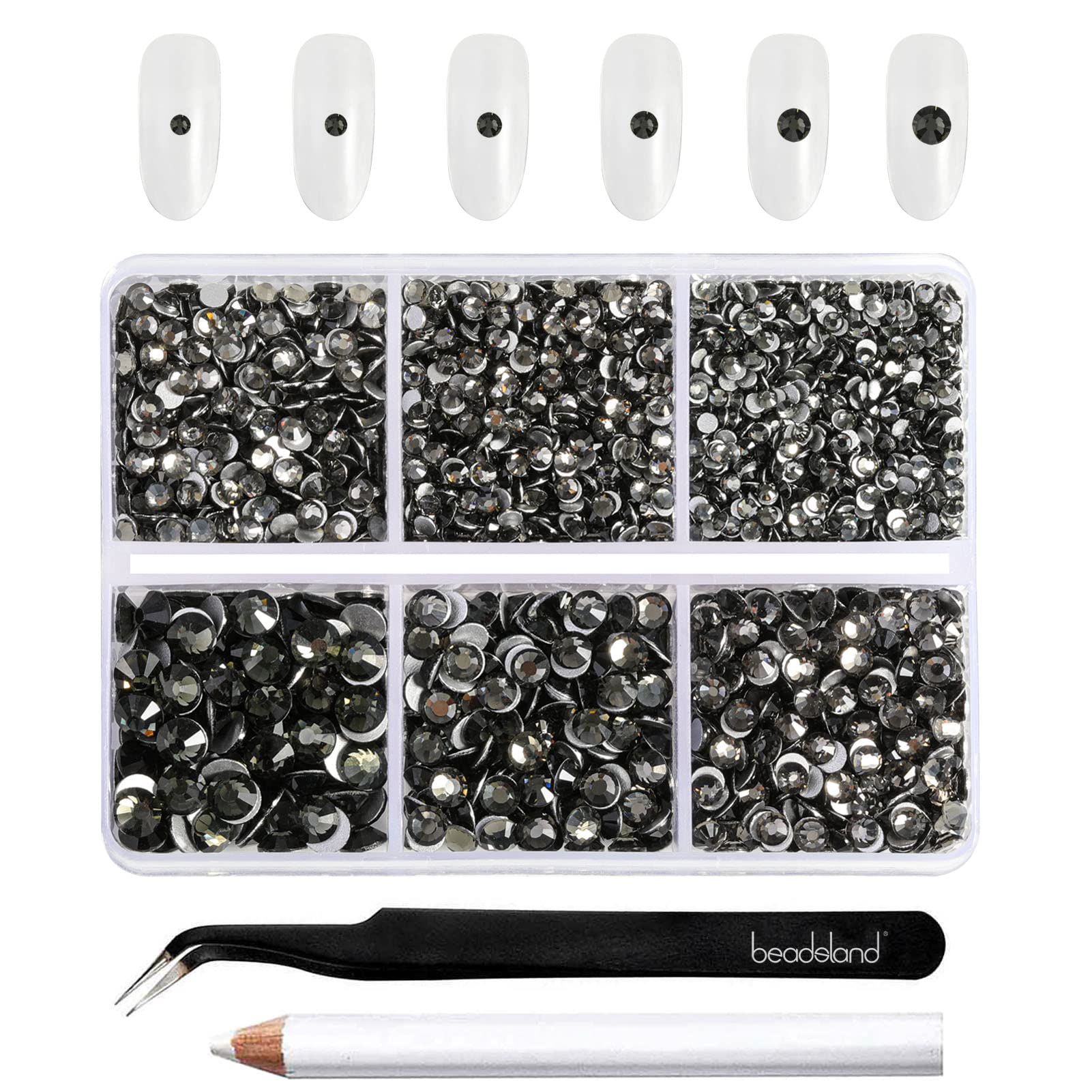 Beadsland Flatback Rhinestones, Black Diamond, Mixed 6 Sizes 4300pcs