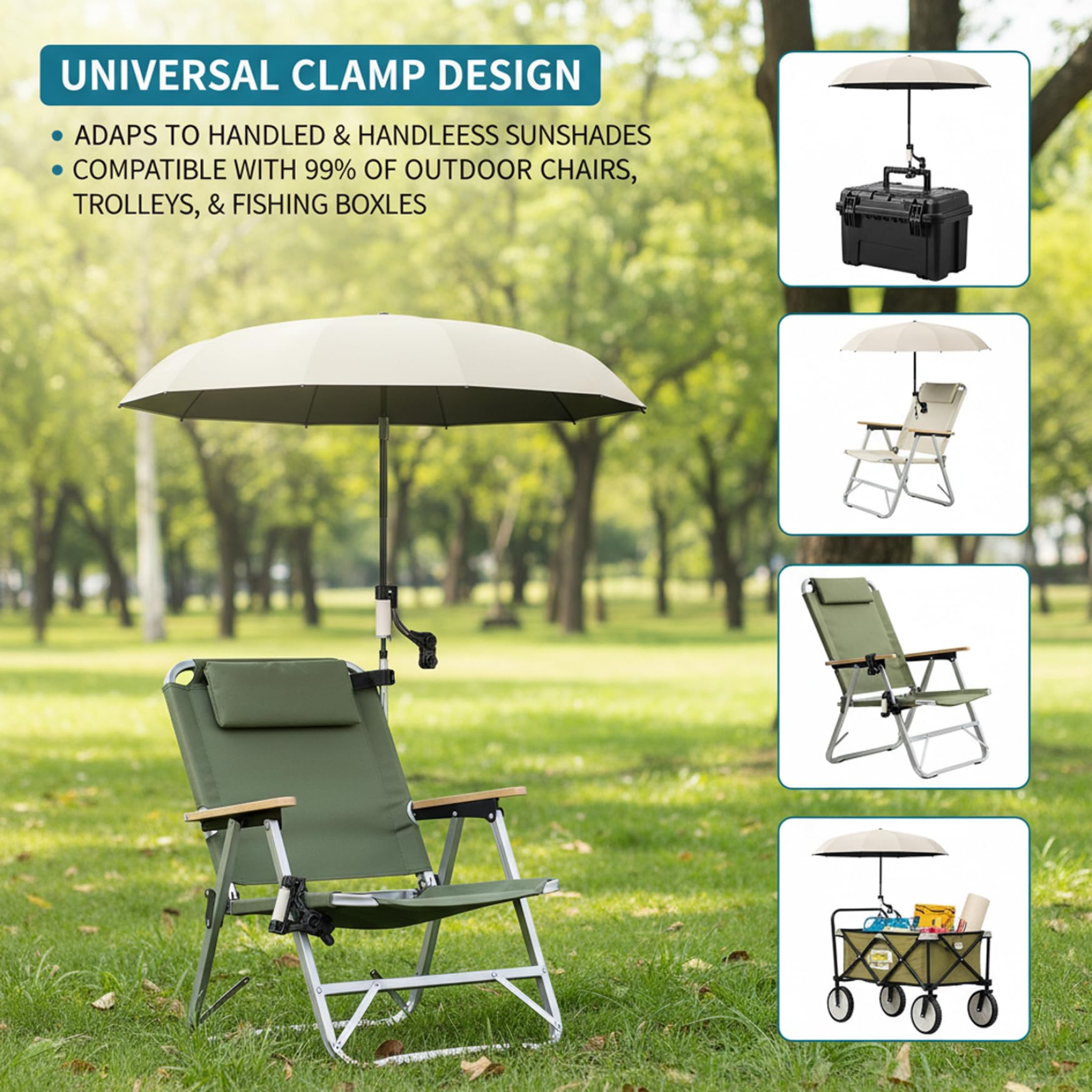 Parapluie Portable à Clipser pour Chaise, Pare-Soleil réglable à 360° avec Pince pour chaises de Plage, de Camping et d'extérieur, 45, 28 Pouces diamètre